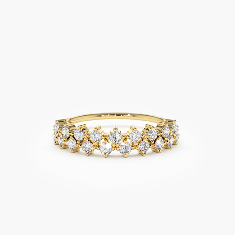 Solid Gold Double Row Prong Setting Diamond Wedding Band