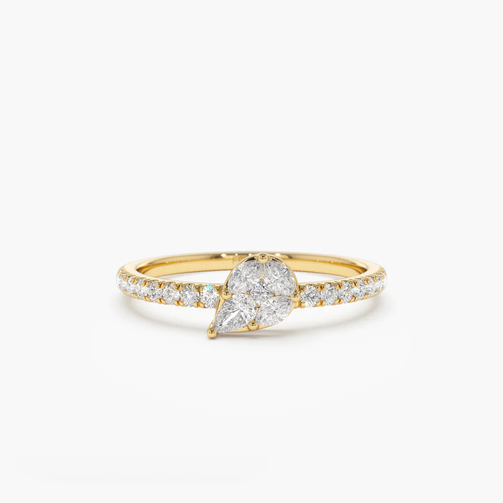 Solid Gold Pear Shape Illusion Setting Diamond Engagement Ring