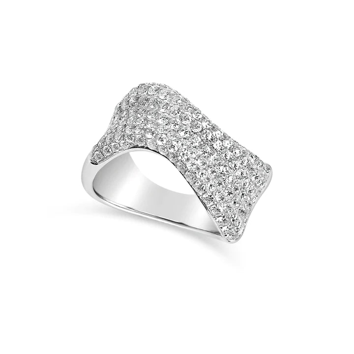 14K Solid Gold Wave Pave Diamond Ring - Style B