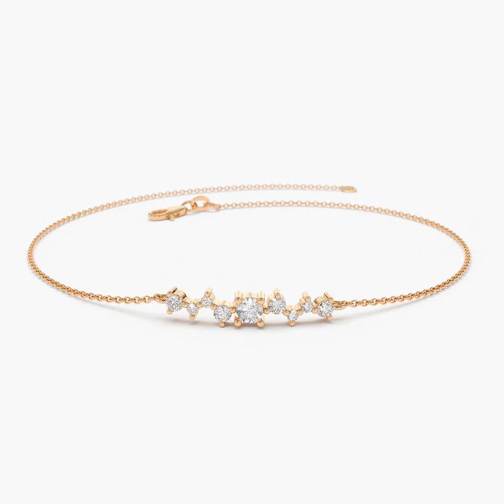 Solid Gold Multi Lab-Grown Diamond Cluster Bracelet