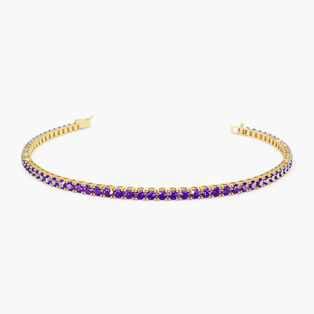 Solid Gold Prong Setting Amethyst Tennis Bracelet