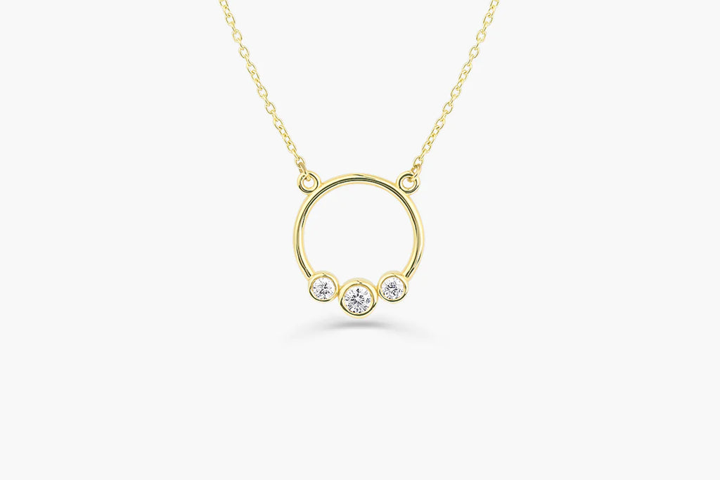 Graduated Trio Bezel Moissanite Circle Necklace, photo 1