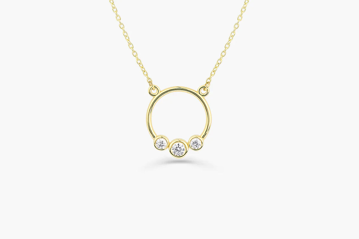 Graduated Trio Bezel Moissanite Circle Necklace, photo 1