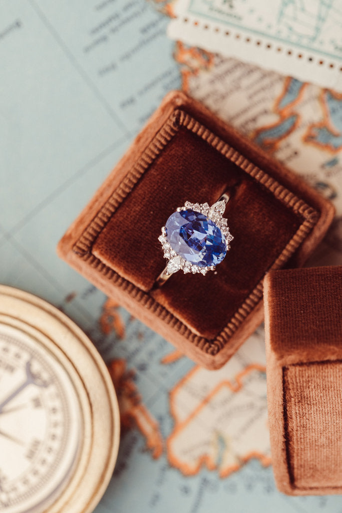 18K Solid Gold Blue Sapphire Ring