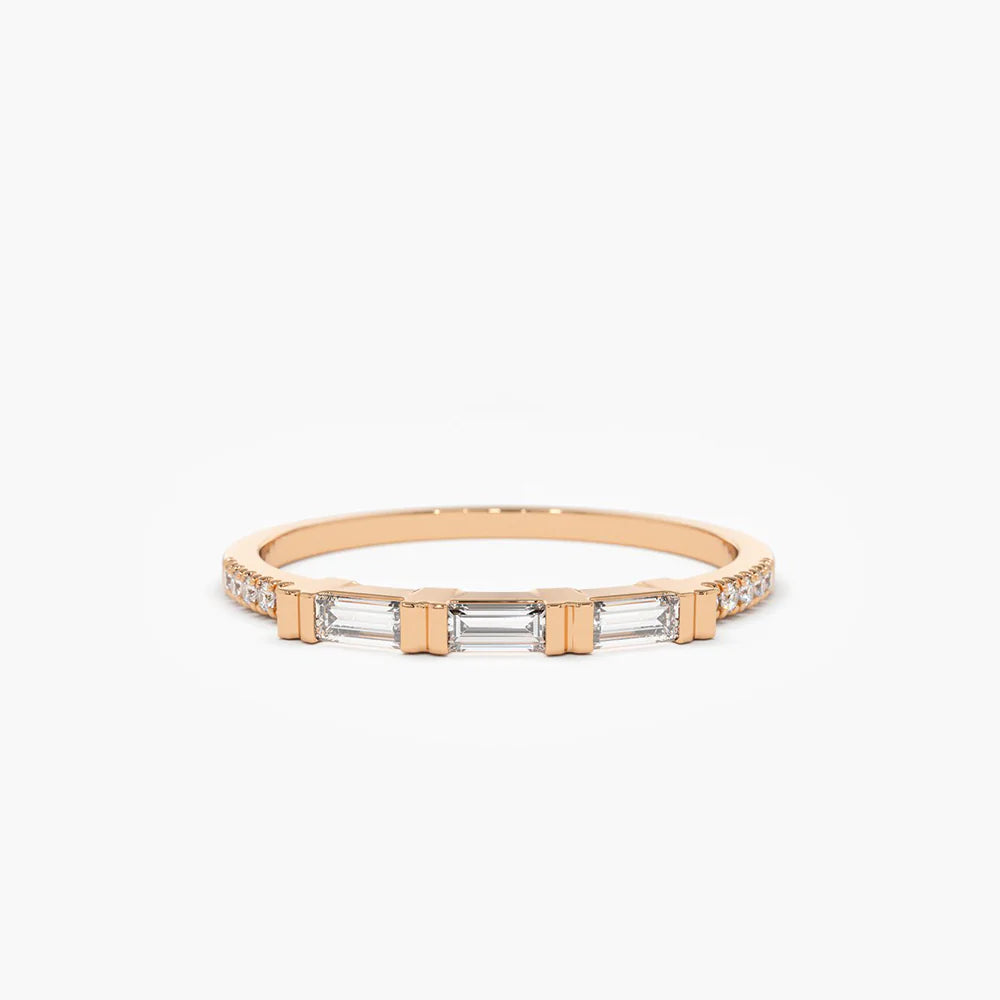 Solid Gold 3 Baguette Matching Diamond Ring