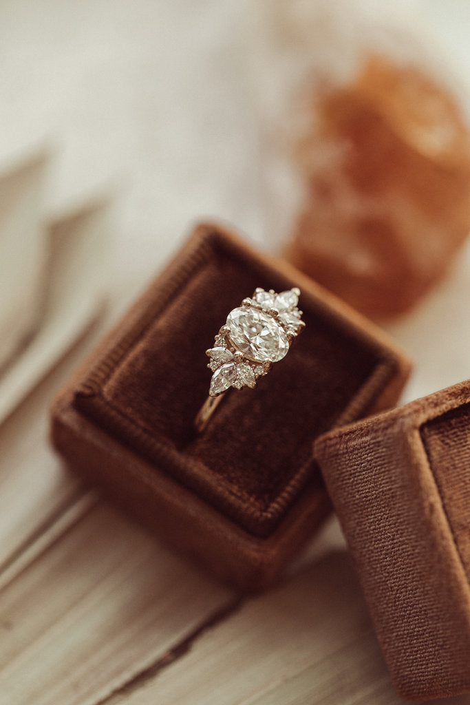 Solid Gold Rita Oval Ring , Engagement Moissanite Ring