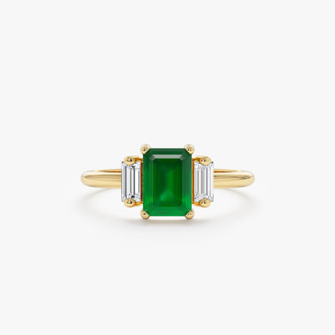 Solid Gold Emerald and Diamond Engagement Ring (99D31E)