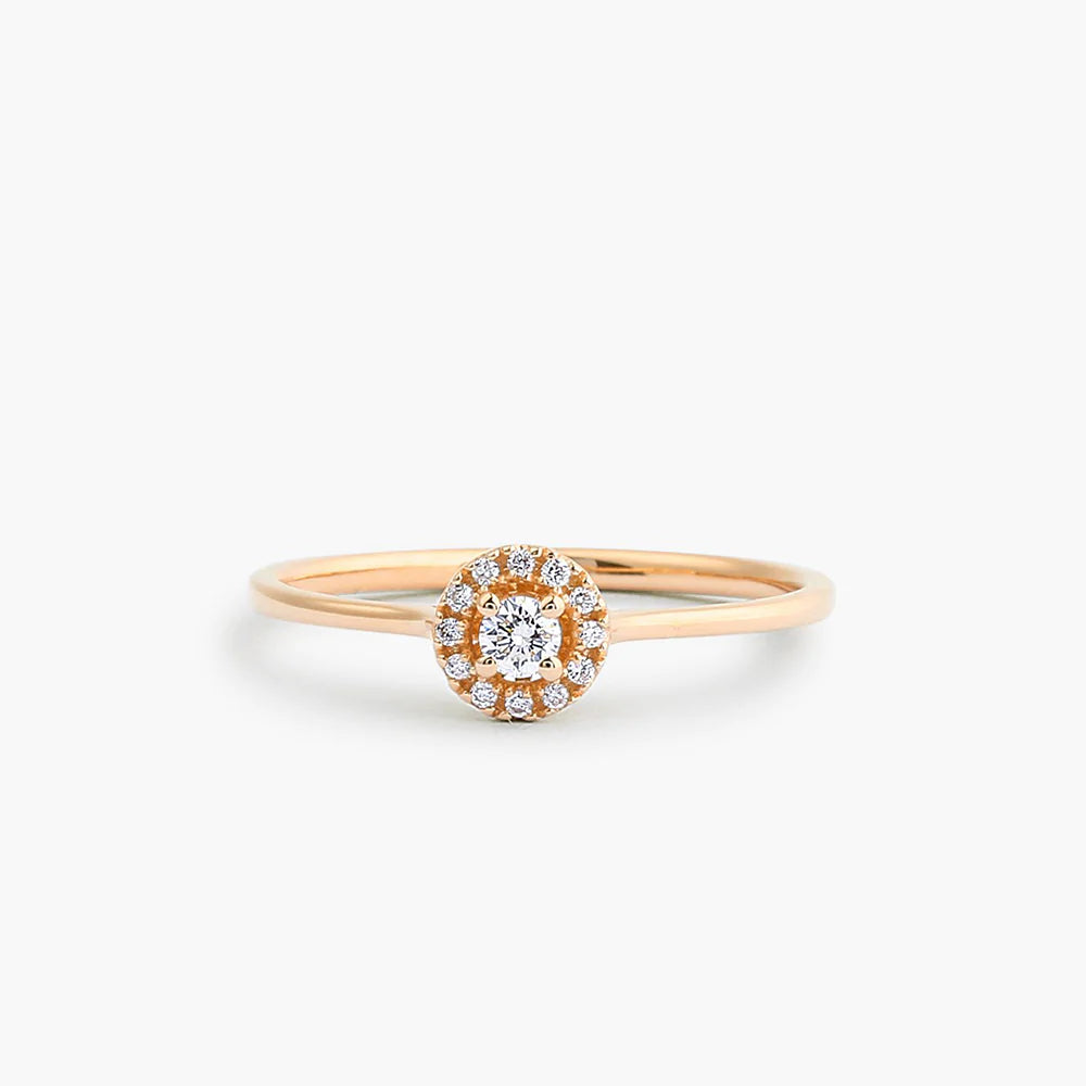 18K Solid Gold Halo Diamond Ring