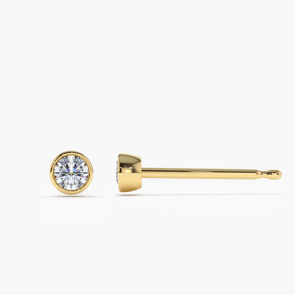 Solid Gold Bezel Setting Round Diamond Studs