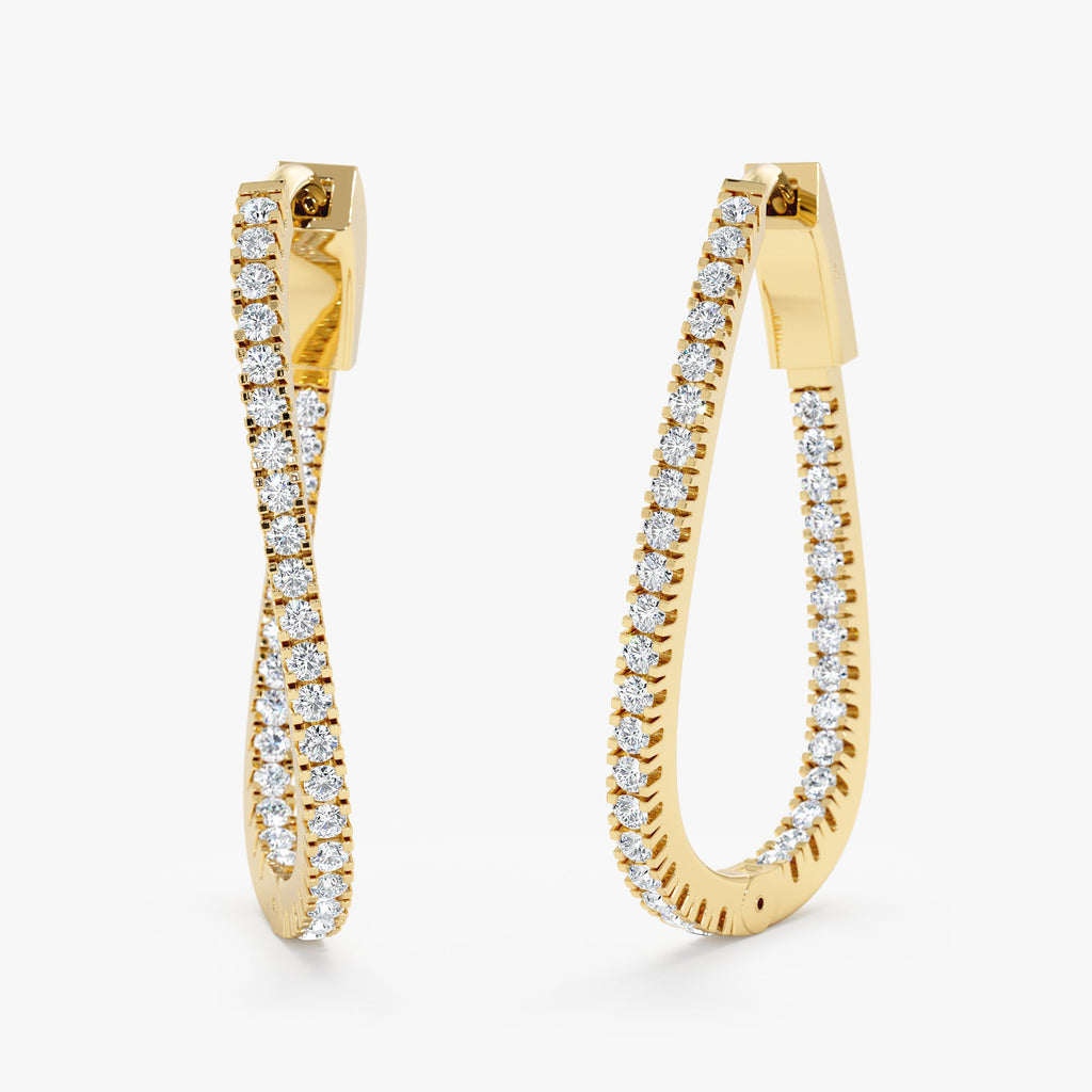 Solid Gold Wavy Diamond Hoop Earrings