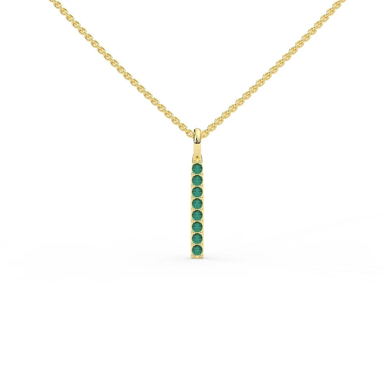Solid Gold 1.3 MM Natural Emerald Bar Necklace