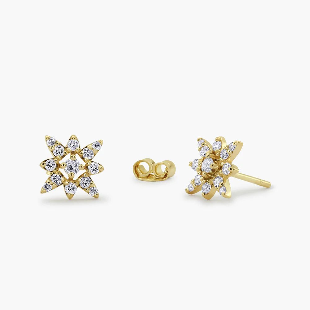 Solid Gold Compass Star Diamond Earrings
