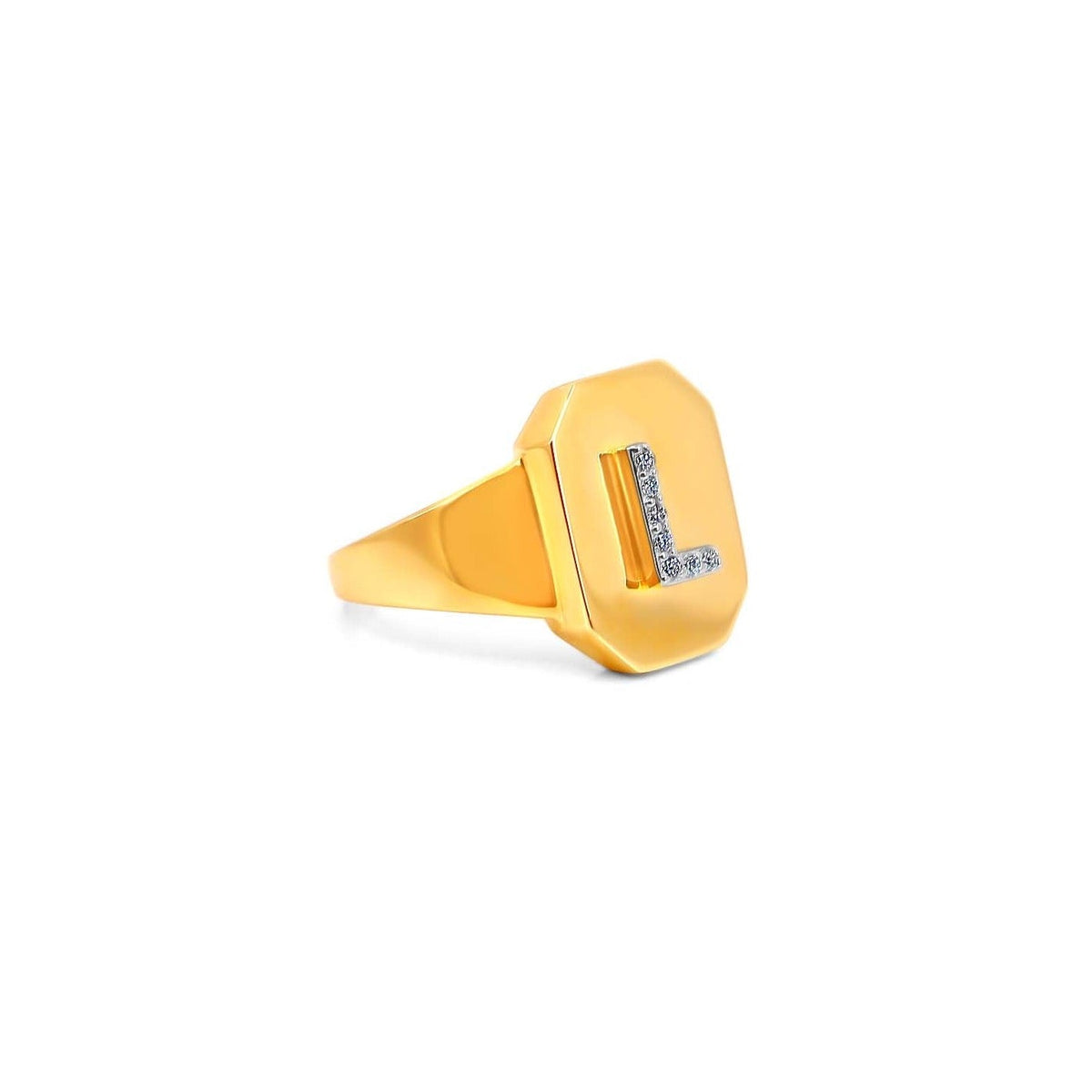 Solid Gold Diamond Initial Signet Ring (9FF117)