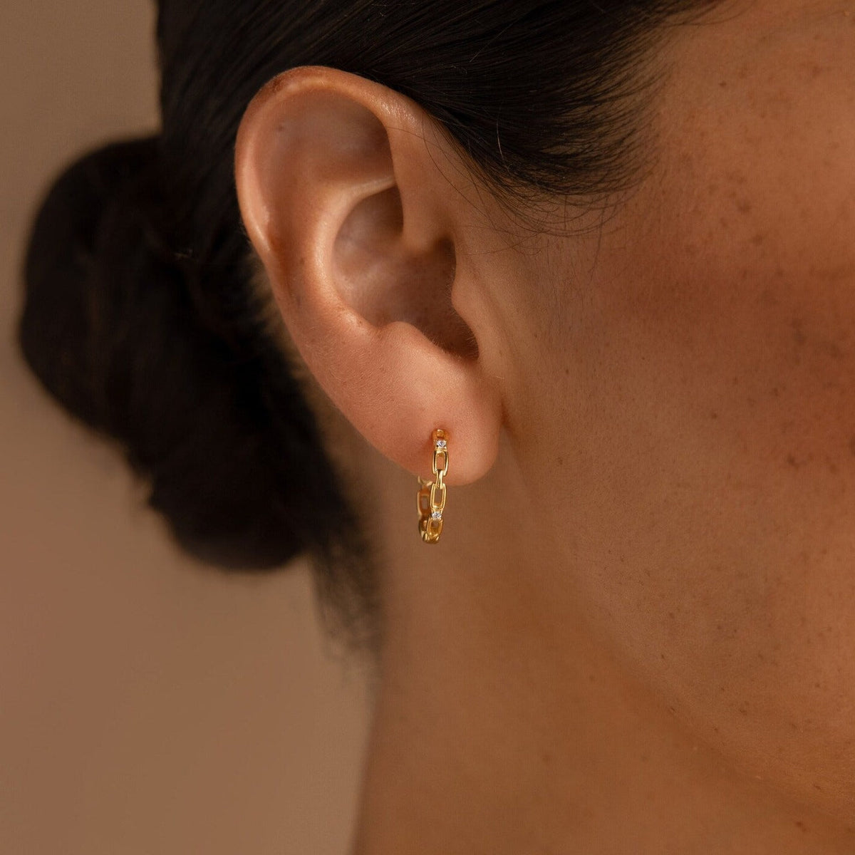 Solid Gold Diamond Link Hoops Earring