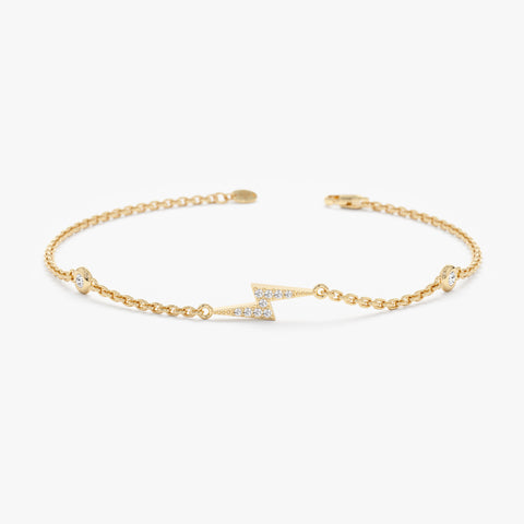 Solid Gold Lightning Bolt Bracelet with Bezel Diamonds