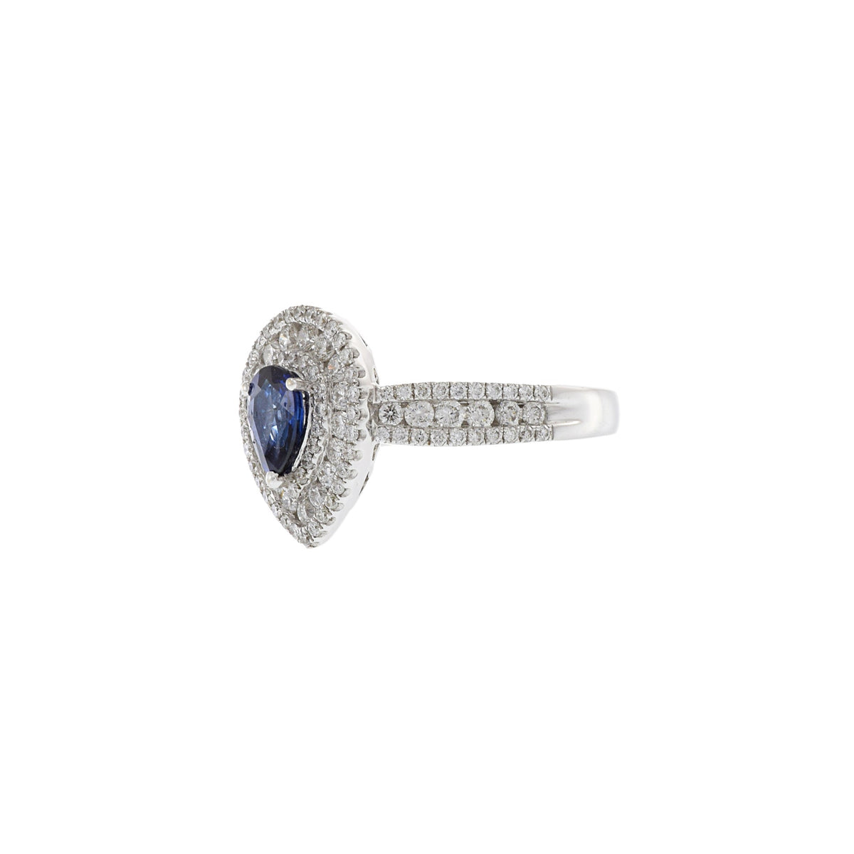 Solid Gold Pear Shaped Blue Sapphire and Diamond Ring (D458FF)