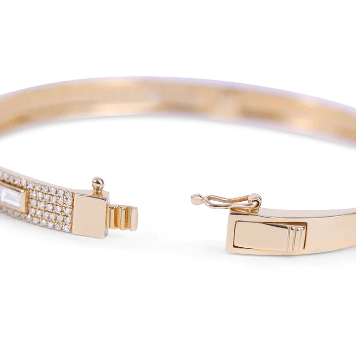 Solid Gold Diamond Pave Bangle With Inset Baguette Diamonds
