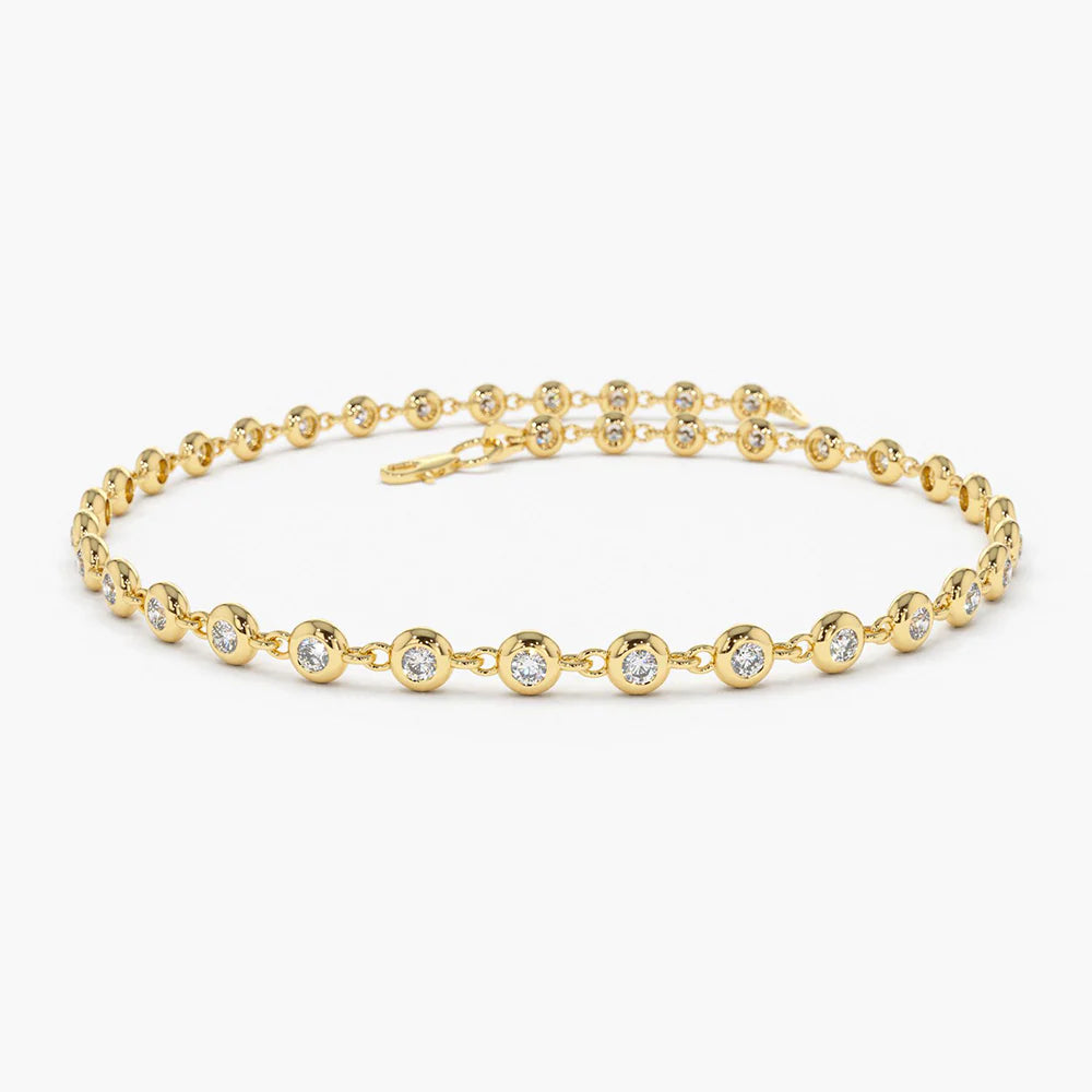 Solid Gold Bezel Setting Lab-Grown Diamond Tennis Bracelet