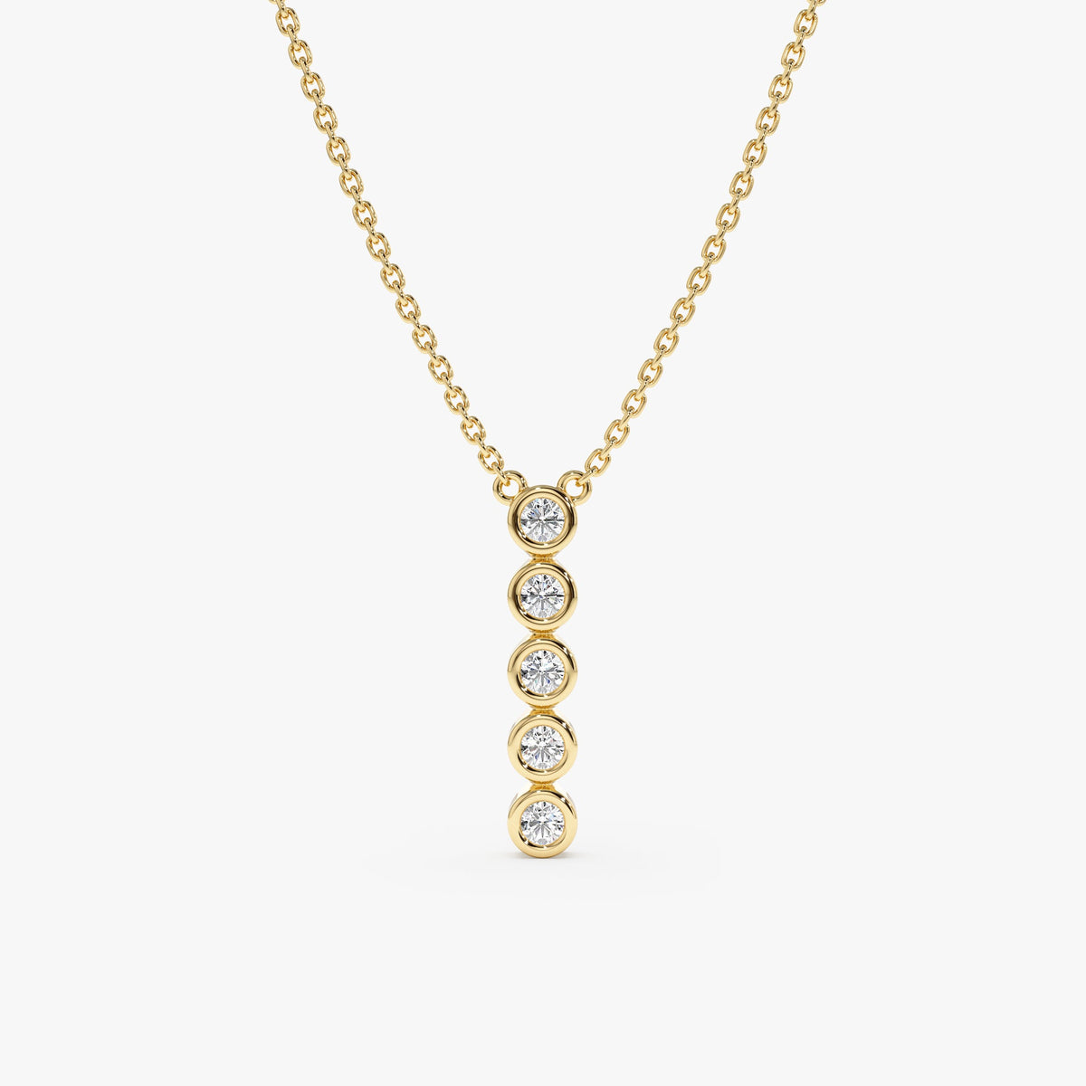 Solid Gold Vertical Diamond Bezel Bar Necklace (814B48)