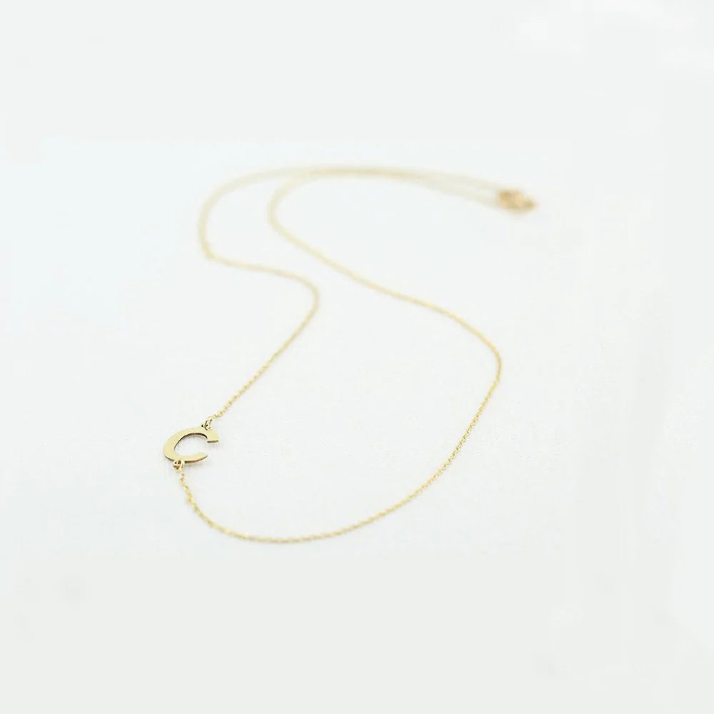 Solid Gold Sideways Initial Necklace (C3B3DE)