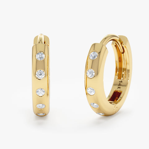 Solid Gold Flush Set Diamond Huggies