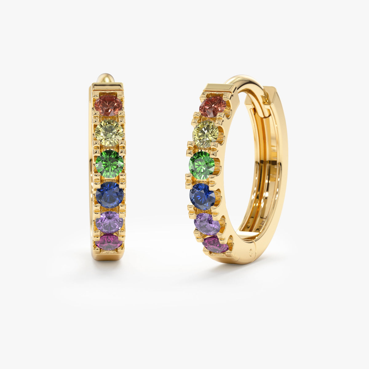 Solid Gold Rainbow Sapphire Huggies