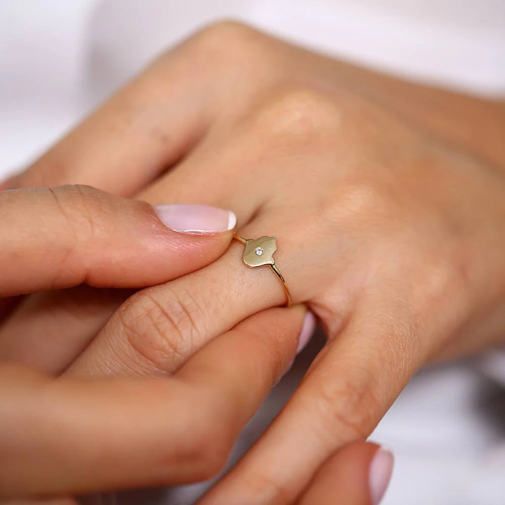 Solid Gold Diamond Hamsa Ring