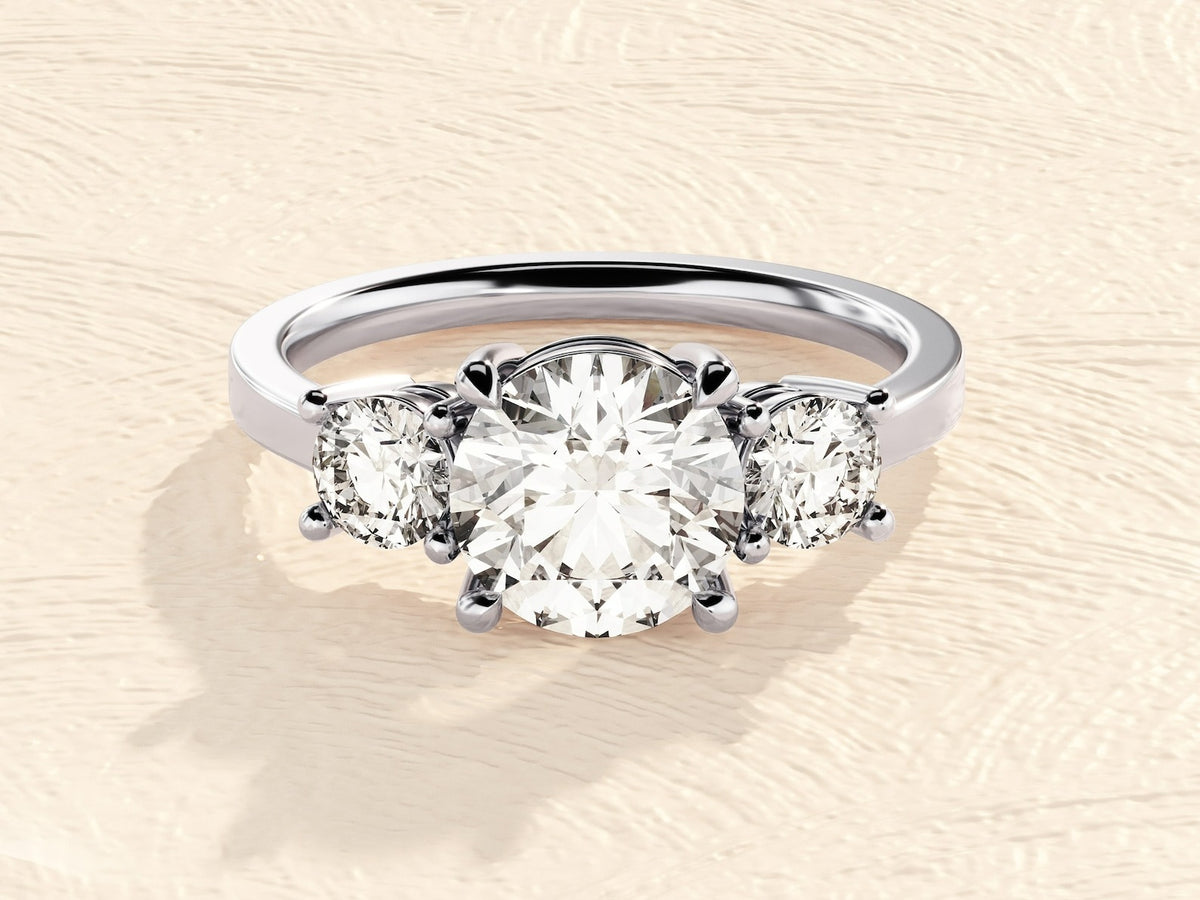Solid Gold Three Stone Anniversary Solitaire Ring 3 ct. Lab Grown