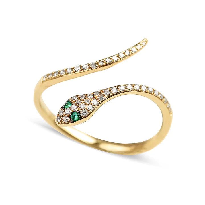 14K Solid Gold Diamond Snake Ring