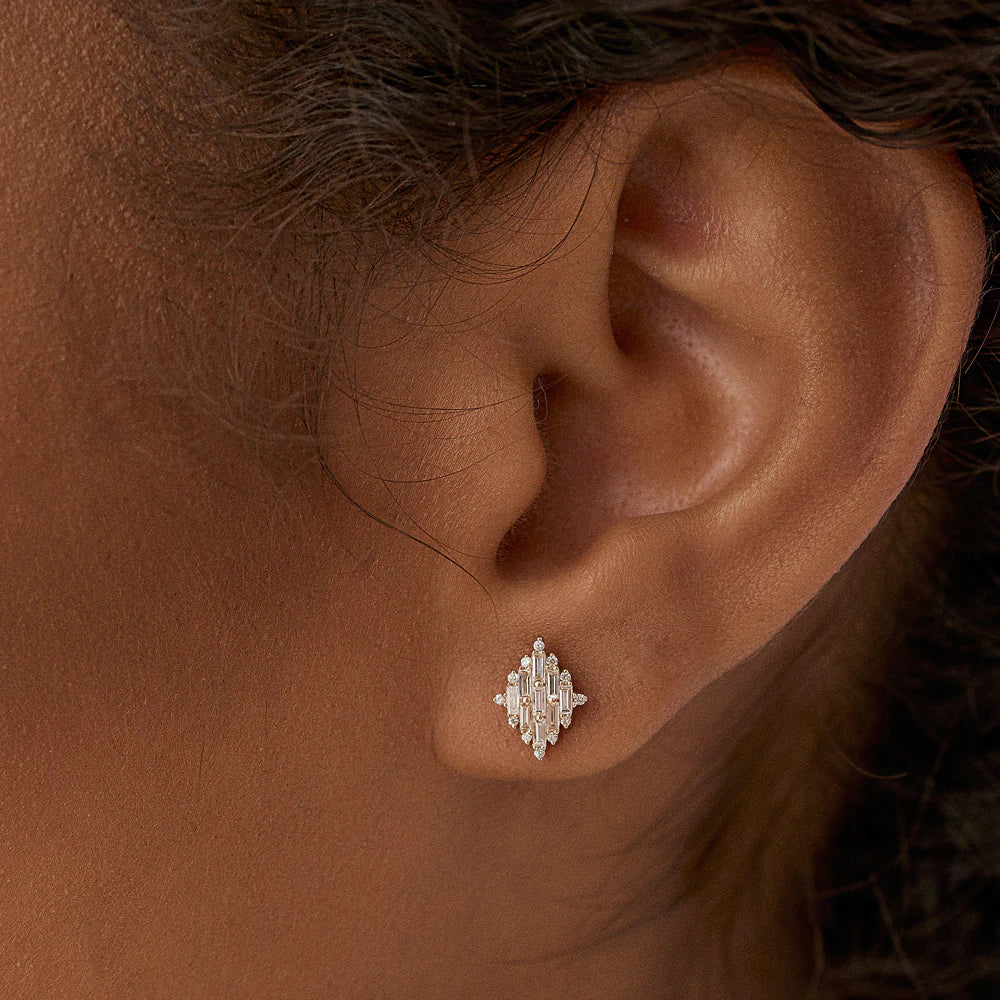 Trendy Baguette Moissanite Cluster Studs, photo 2