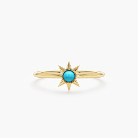 Solid Gold Turquoise Sun Ring