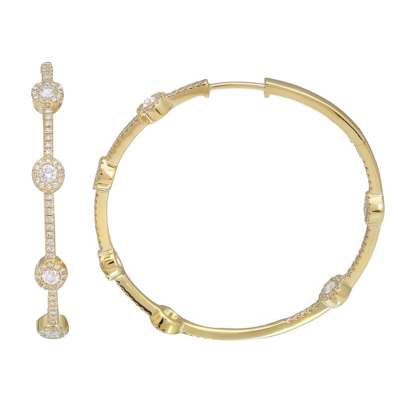 Solid Gold Diamond In And Out Hoop Earrings