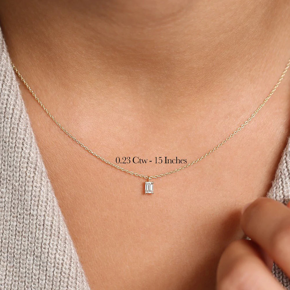 Solid Gold Emerald Cut Diamond Solitaire Necklace
