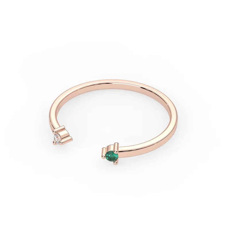 Solid Gold Natural Emerald and Diamond open Cuff Ring