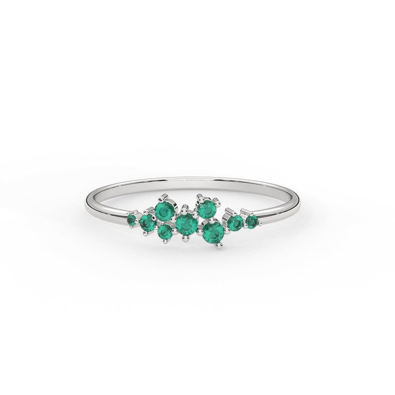 Solid Gold 0.18 ctw Cluster Emerald Ring