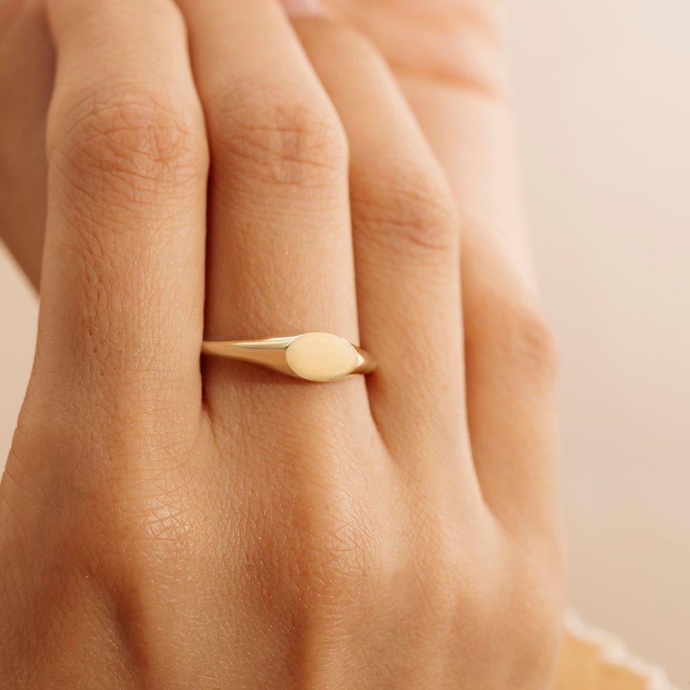 Solid Gold Engravable Oval Signet Ring