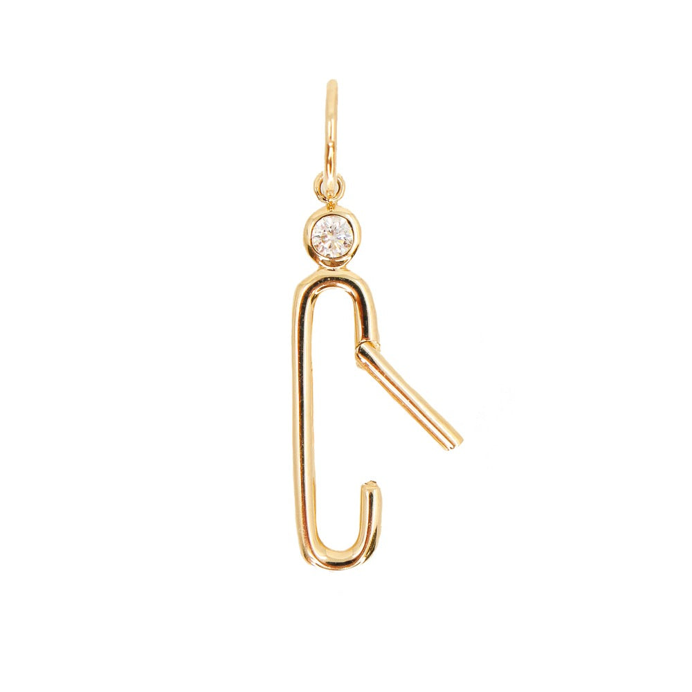 Solid Gold Bezel Diamond Paperclip Clasp Pendant