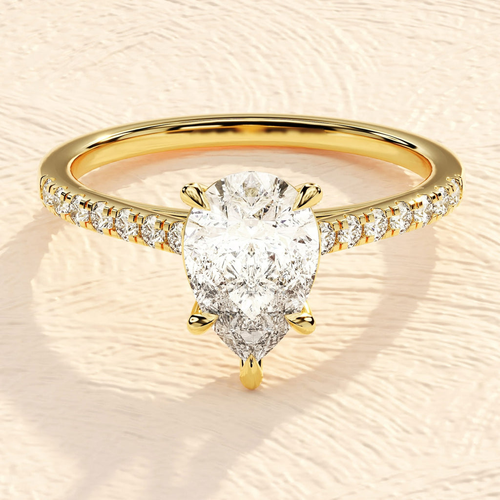 Solid Gold 1 CT Pear Cut lab Grown Diamond Engagement Ring
