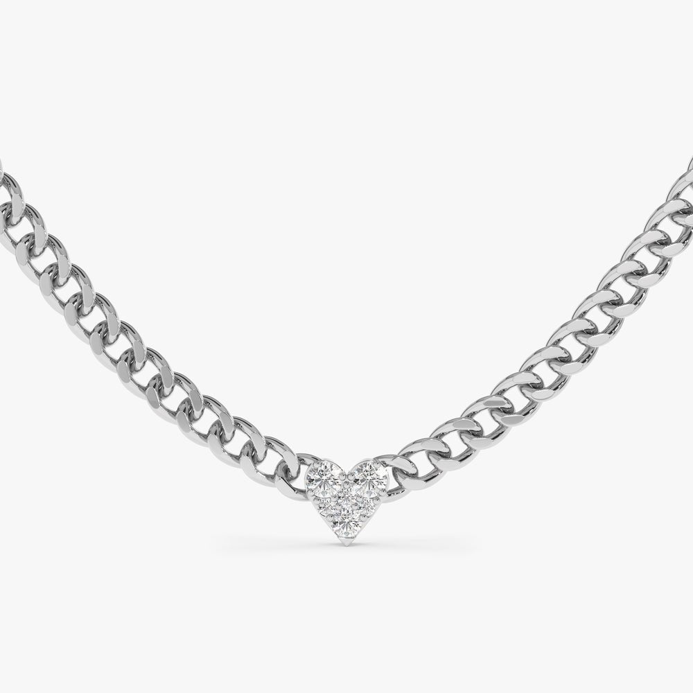 Solid Gold Dainty Diamond Heart Cuban Chain (7312CB)