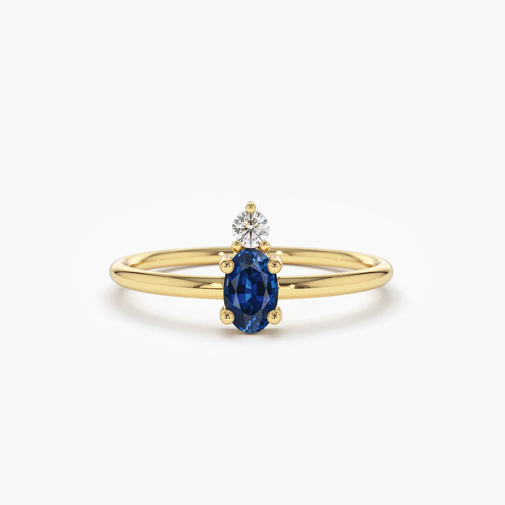 Solid Gold Oval Sapphire and Diamond Ring (7BF506)