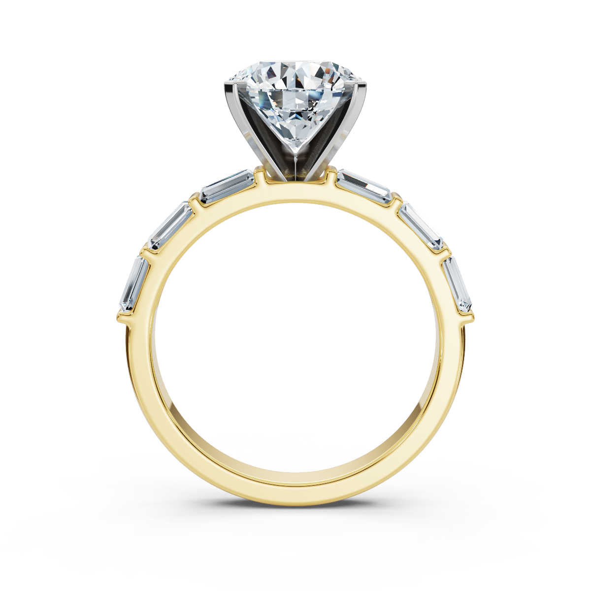 Solid Gold Engagement Ring 2 CT Baguette & Round Shape Lab Grown Diamond
