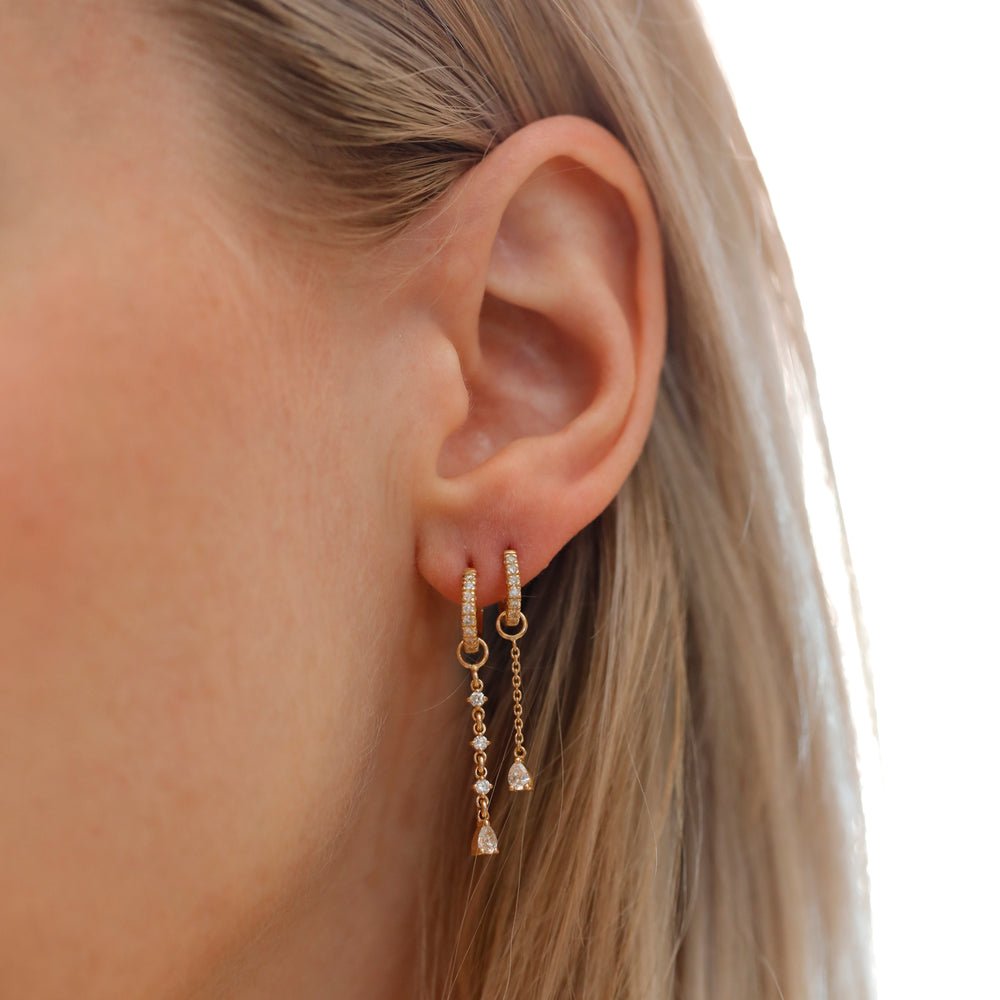 Solid Gold Multi Diamond Drop Charm Huggies (C471FC)