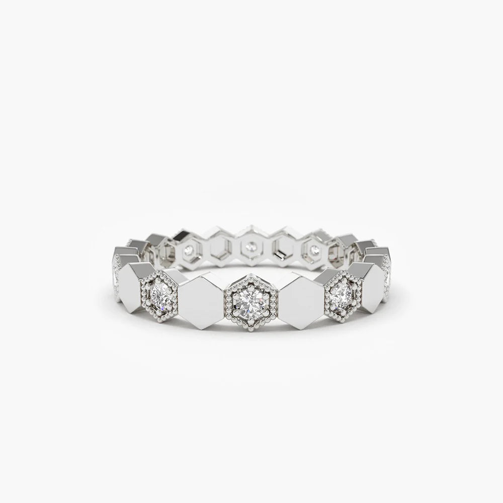 Solid Gold Honeycomb Diamond Eternity Wedding Band