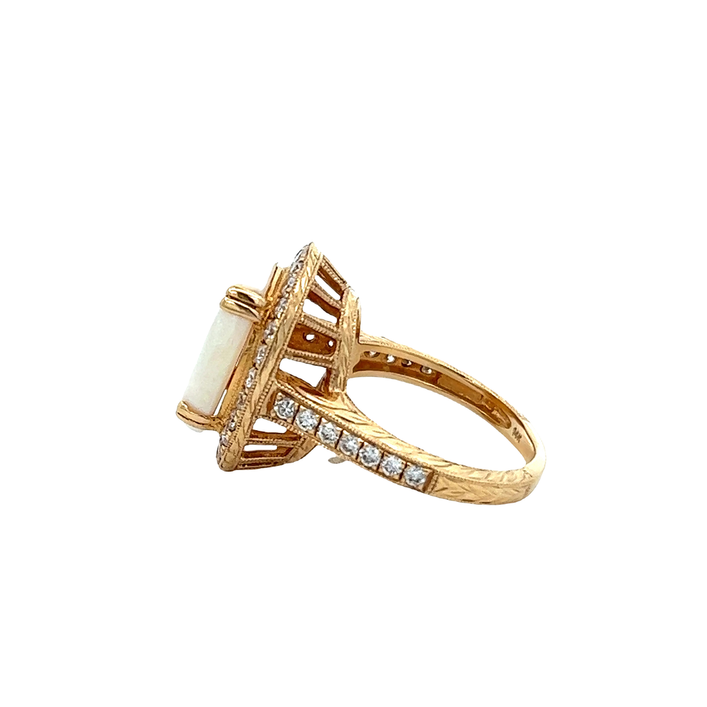 Solid Gold Round Cut Diamond And Opal Ring