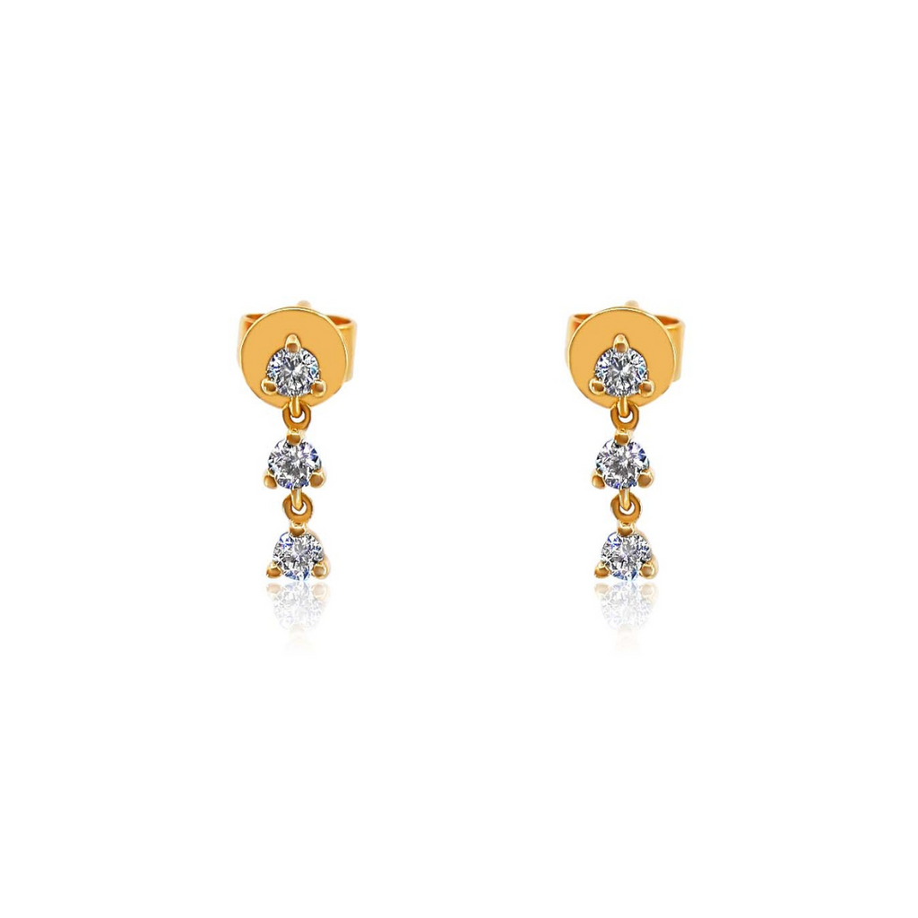 Solid Gold Triple Mini Diamond Drop Earring
