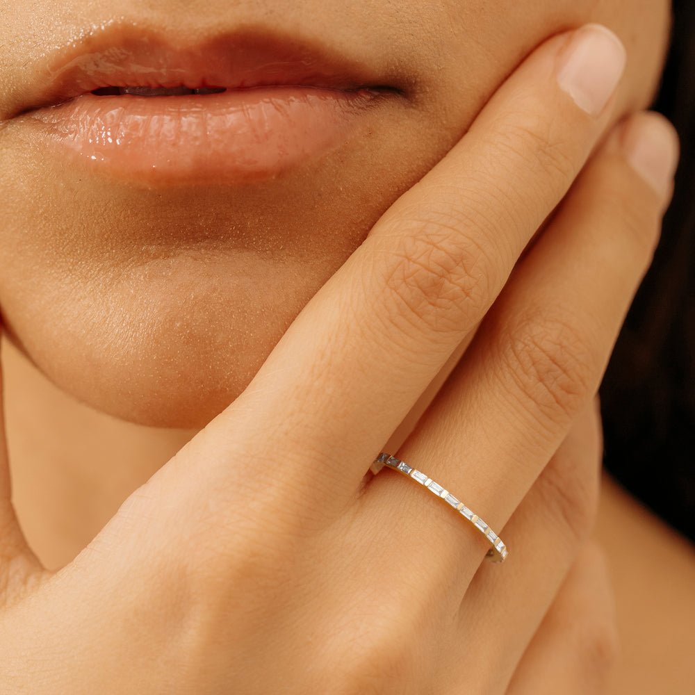 Solid Gold Ribbed Baguette Diamond Eternity Band