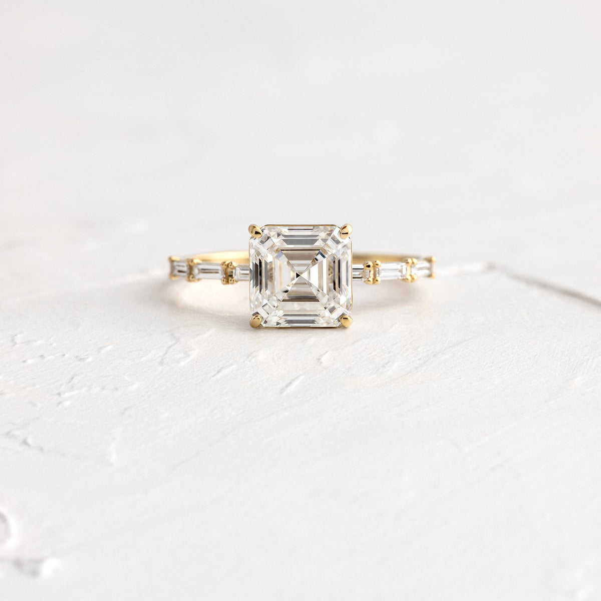 Solid Gold 3 CT Fluency Ring, Asscher Cut Diamond Moissanite Engagement Ring