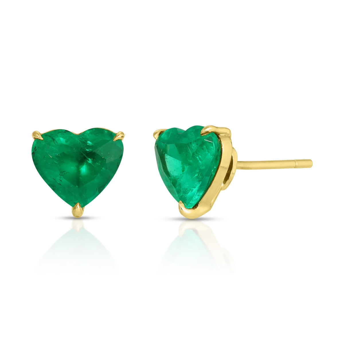 Solid Gold Heart Shape Emerald Studs 3.32