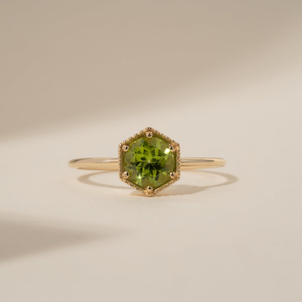 Solid Gold Hexagon Peridot Ring (1C910E)