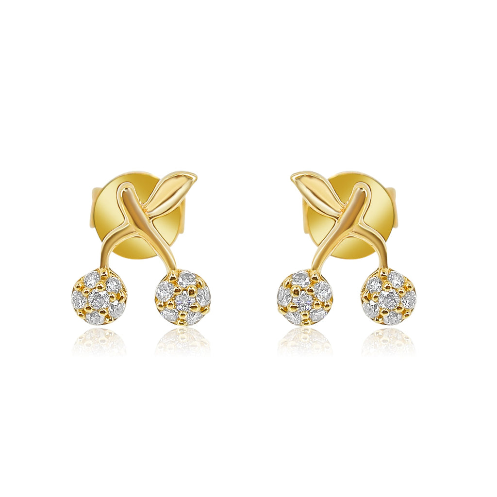 Solid Gold Diamond Cherry Stud Earring